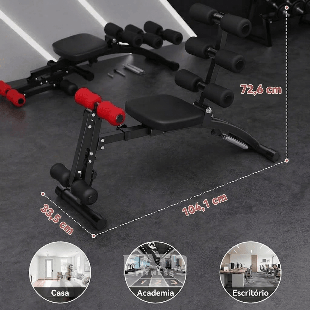Banco Abdominal Compacto 4 em 1 para Core, Pernas e Cardio - Preto Vermelho - Imagem 8